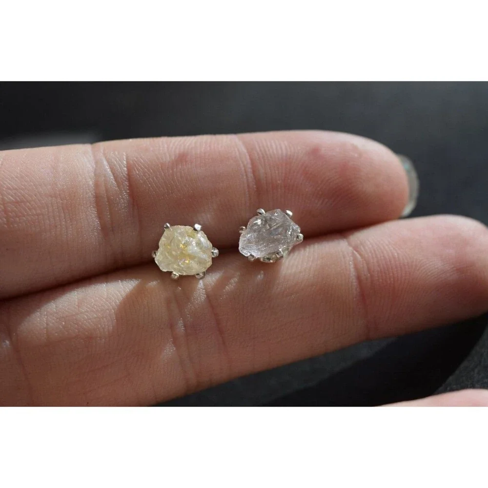 Lake County diamond earrings, 925 sterling silver, raw gemstones